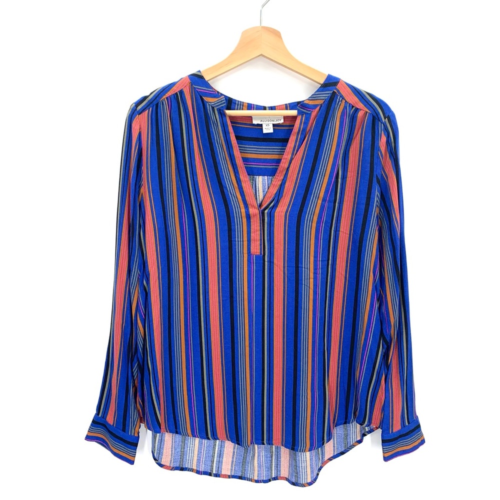 Allison Joy by Evereve Multi Color Striped V Neck Long Sleeve Blouse Top Sz. XS
